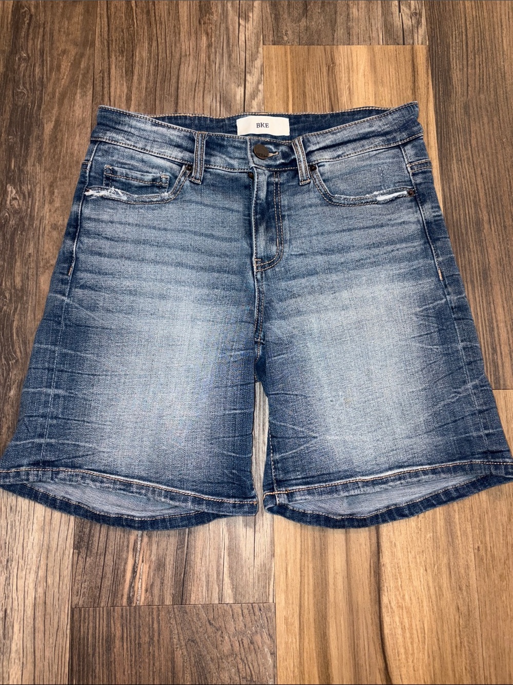 BKE  Women's Size 26 Payton Medium Blue Distressed Denim Bermuda Shorts